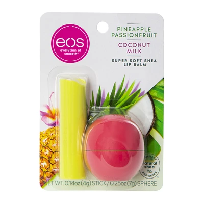 eos® pineapple passionfruit & coconut milk lip balm sphere & stick 2-pack