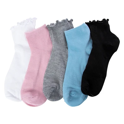 ladies lettuce edge quarter socks 5-pack - solid