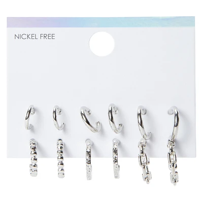 small silver hoop earrings 6-pack