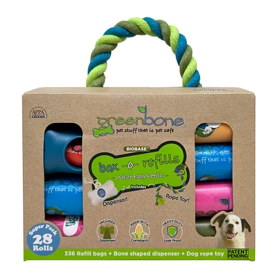 greenbone™ pet waste bag refills, dispenser & toy kit
