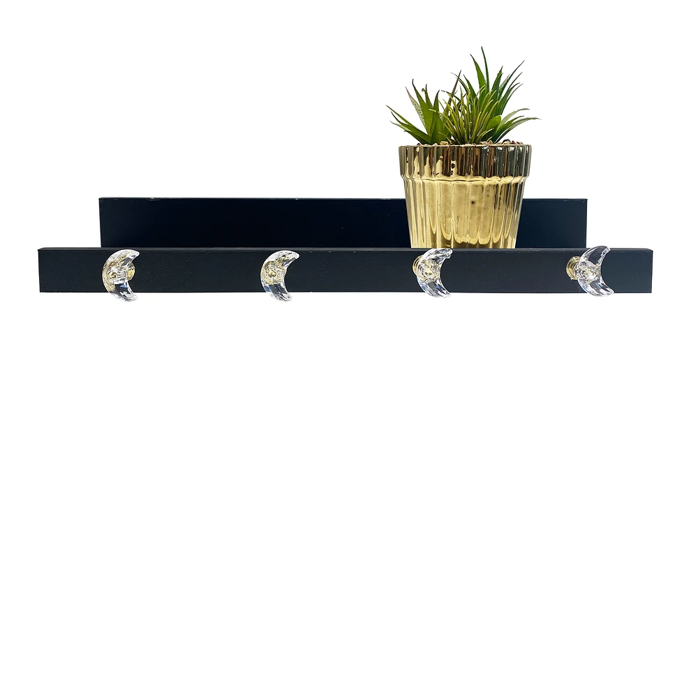 ledge wall shelf with moon hooks 15in