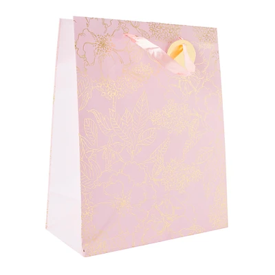 large pink floral gift bag 12.75in x 10.38in