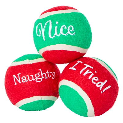 holiday tennis ball fetch dog toy 3-pack