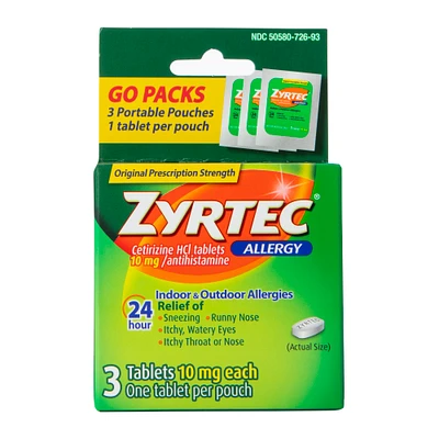 3-count zyrtec® allergy tablets