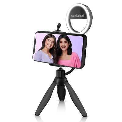 exclusive Dixie & Charli LED ring light w/ table tripod universal phone holder