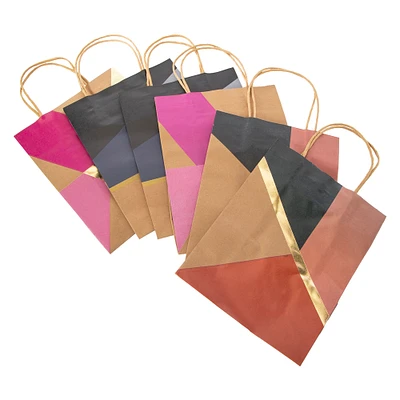 kraft medium color block gift bags 6-pack 10in x 7.9in