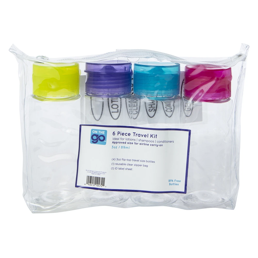 3oz travel bottles w/ labels 6-piece set