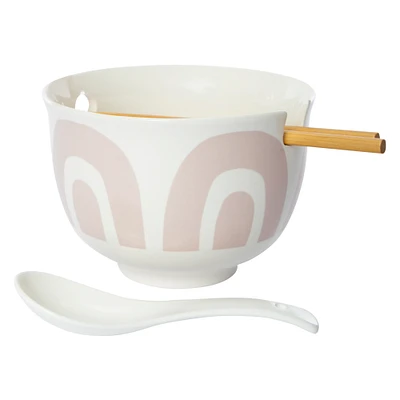 ceramic noodle bowl with chopsticks & spoon set