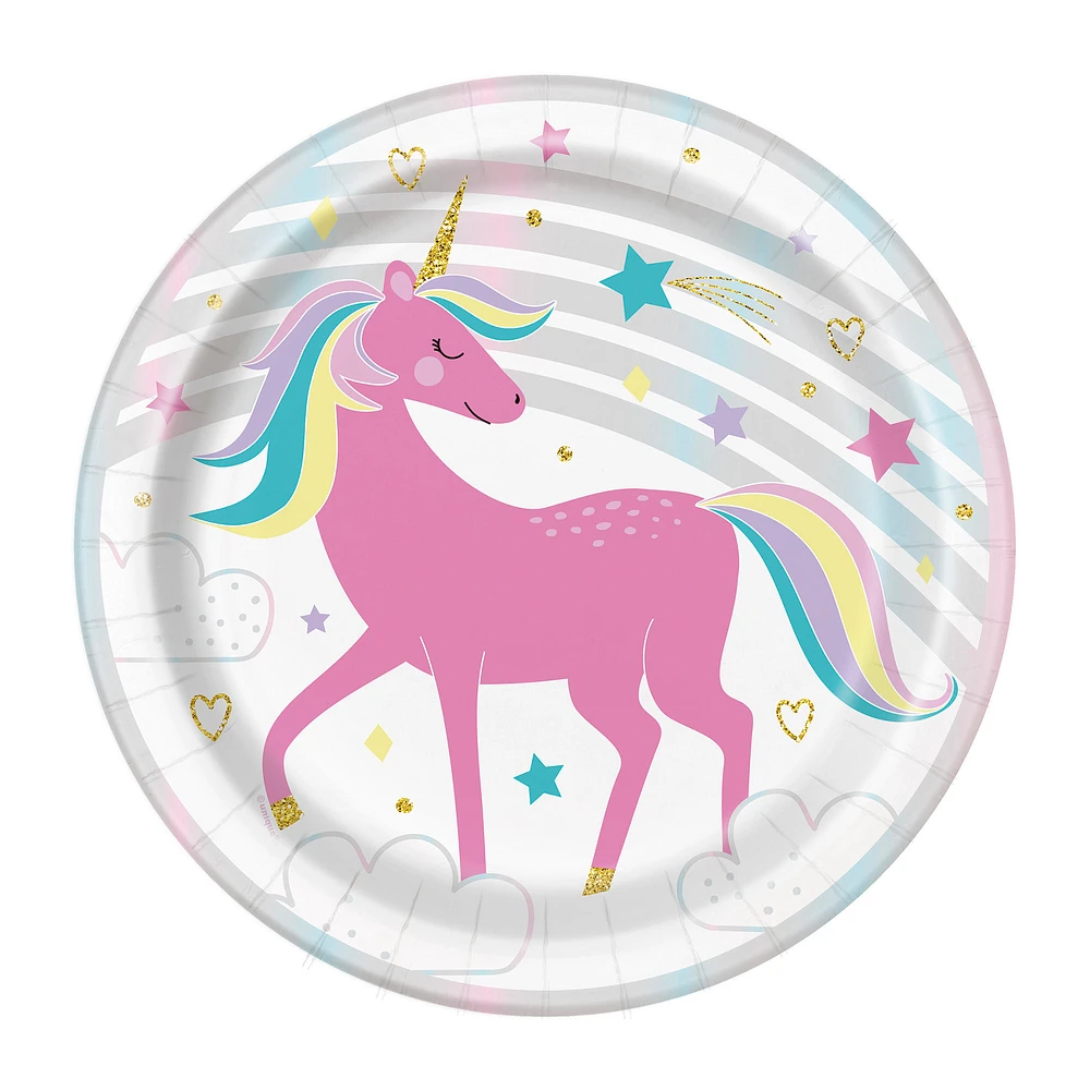 9in magical unicorn paper dinner plates 8-count