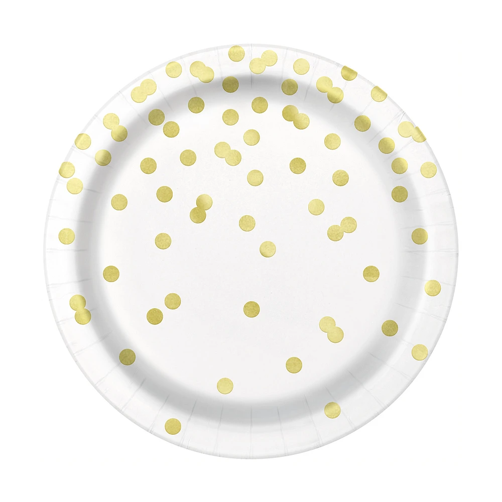 7in gold dot paper dessert plates 8-count