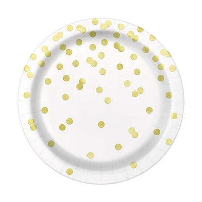 7in gold dot paper dessert plates 8-count