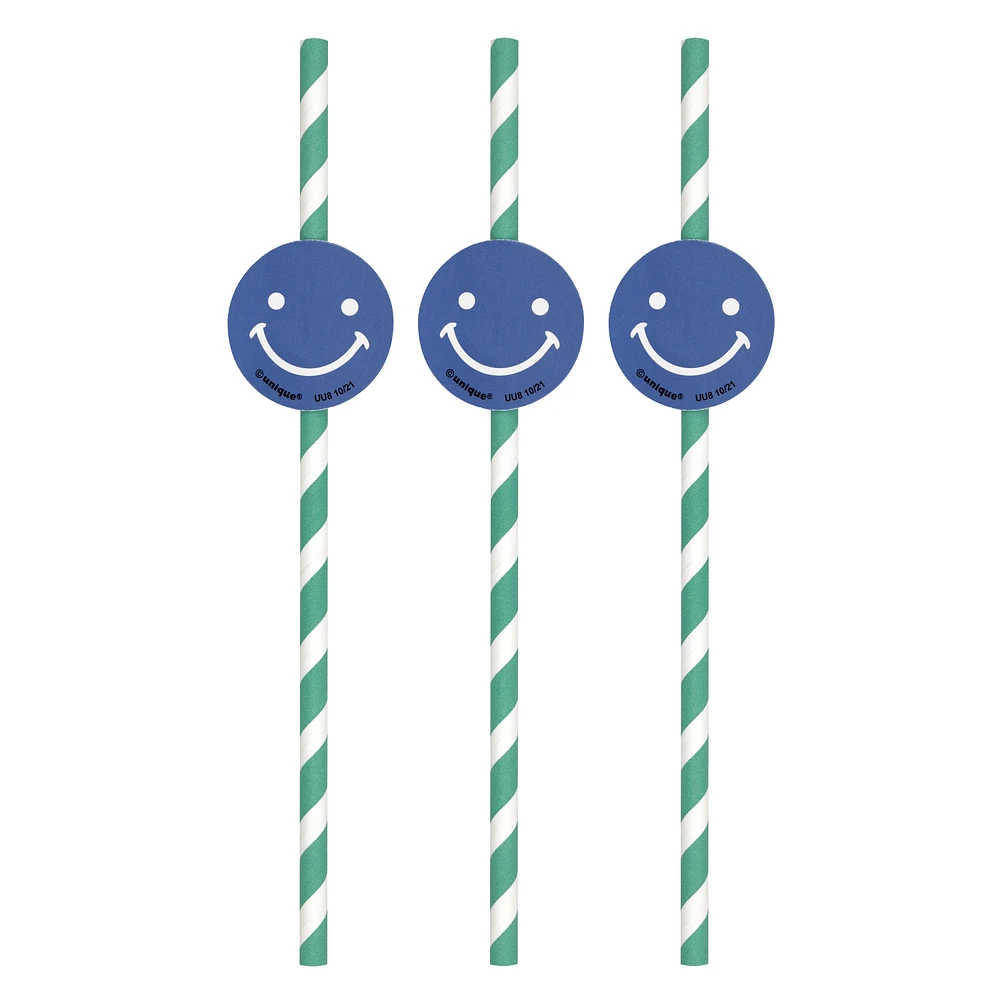 happy face paper straws 6-count