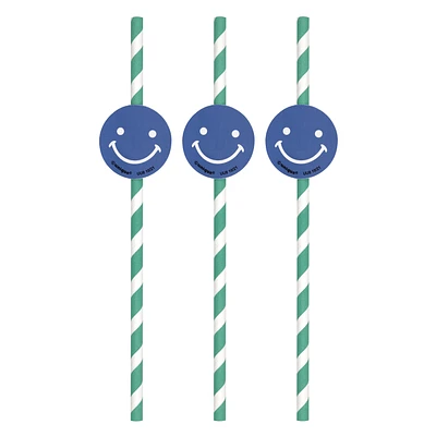 happy face paper straws 6-count