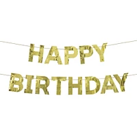 'happy birthday' gold fringe banner