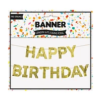 'happy birthday' gold fringe banner