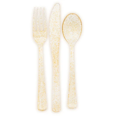 gold glitter plastic cutlery 18-count set