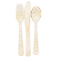 gold glitter plastic cutlery 18-count set