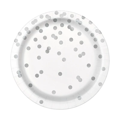 7in silver dot paper dessert plates 8-count
