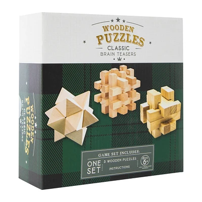 wooden 3D puzzles classic brain teasers set 3-count