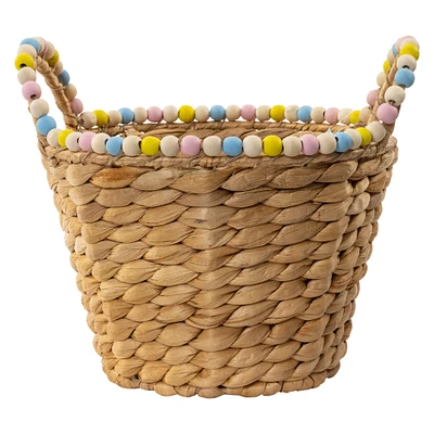 woven easter basket with bead trim 9in