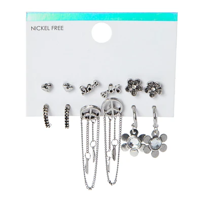 boho hippie stud, hoop & dangle earrings 6-pair