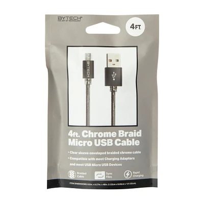 4ft chrome braid micro-USB cable