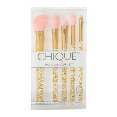 chique™ pink & gold glitter makeup brush 5-piece kit