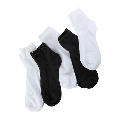 5-pack ladies lettuce edge quarter crew socks