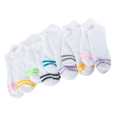 ladies low-cut white socks w/ color stripe 10-pack