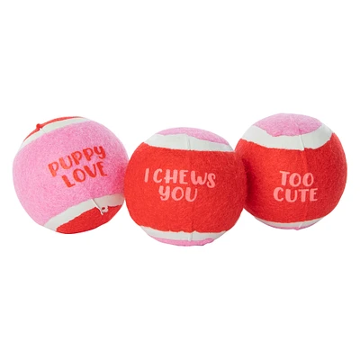 valentine tennis ball fetch dog toy 3-pack