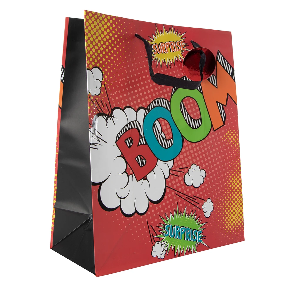 large comic book birthday gift bag 12.75in x 10.37in