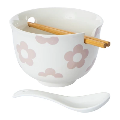 ceramic noodle bowl with chopsticks & spoon set