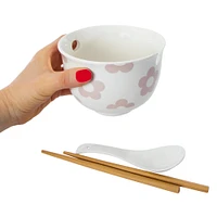 ceramic noodle bowl with chopsticks & spoon set