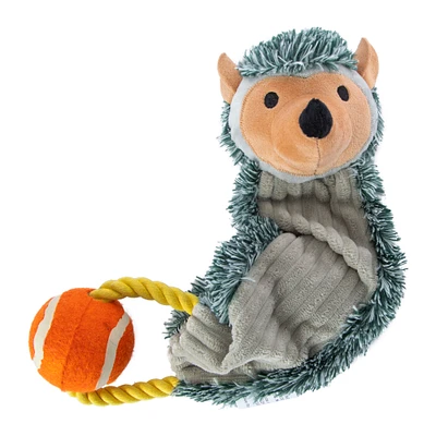plush crinkle dog toy with rope & tennis ball