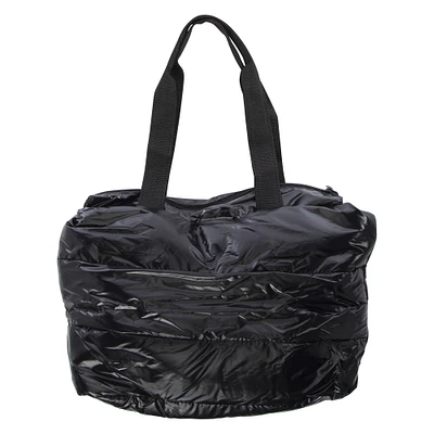 shiny puffer tote bag