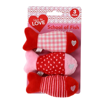 valentine fish cat toy 3-pack