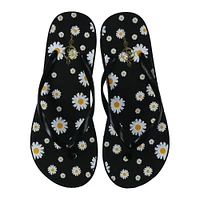 ladies platform wedge flip flops - black daisy