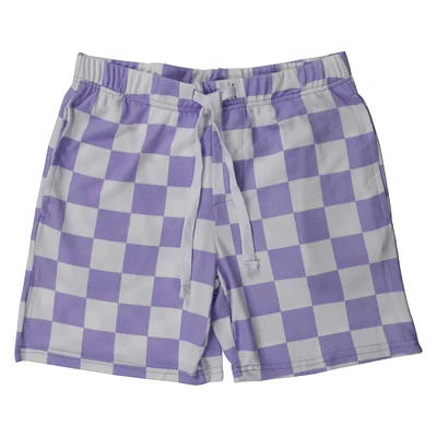 young mens purple checker soft shorts
