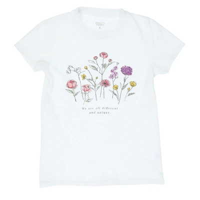juniors 'we are all different and unique' flower graphic tee