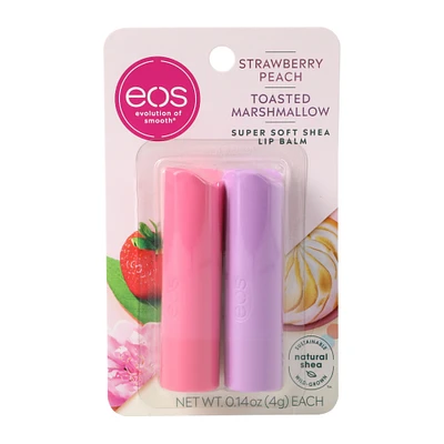 eos® strawberry peach & toasted marshmallow lip balm stick 2-pack