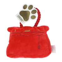 plush faux designer bag dog toy