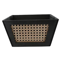 decorative wood storage bin with caning 10in