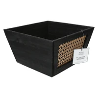 decorative wood storage bin with caning 10in