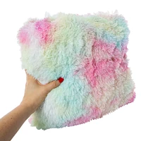 plush faux fur throw pillow 16in x 16in - rainbow