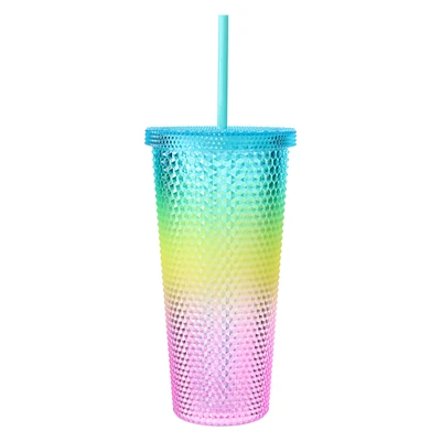 Iridescent Studded Ombre Tumbler With Straw 24oz