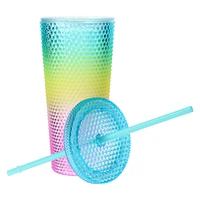 Iridescent Studded Ombre Tumbler With Straw 24oz