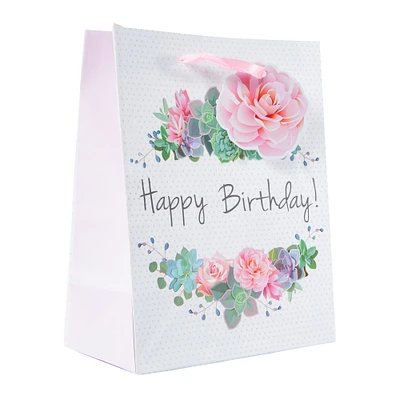 floral birthday gift bag 7in x 9in