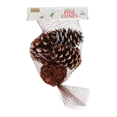 glittered pinecones 5-count
