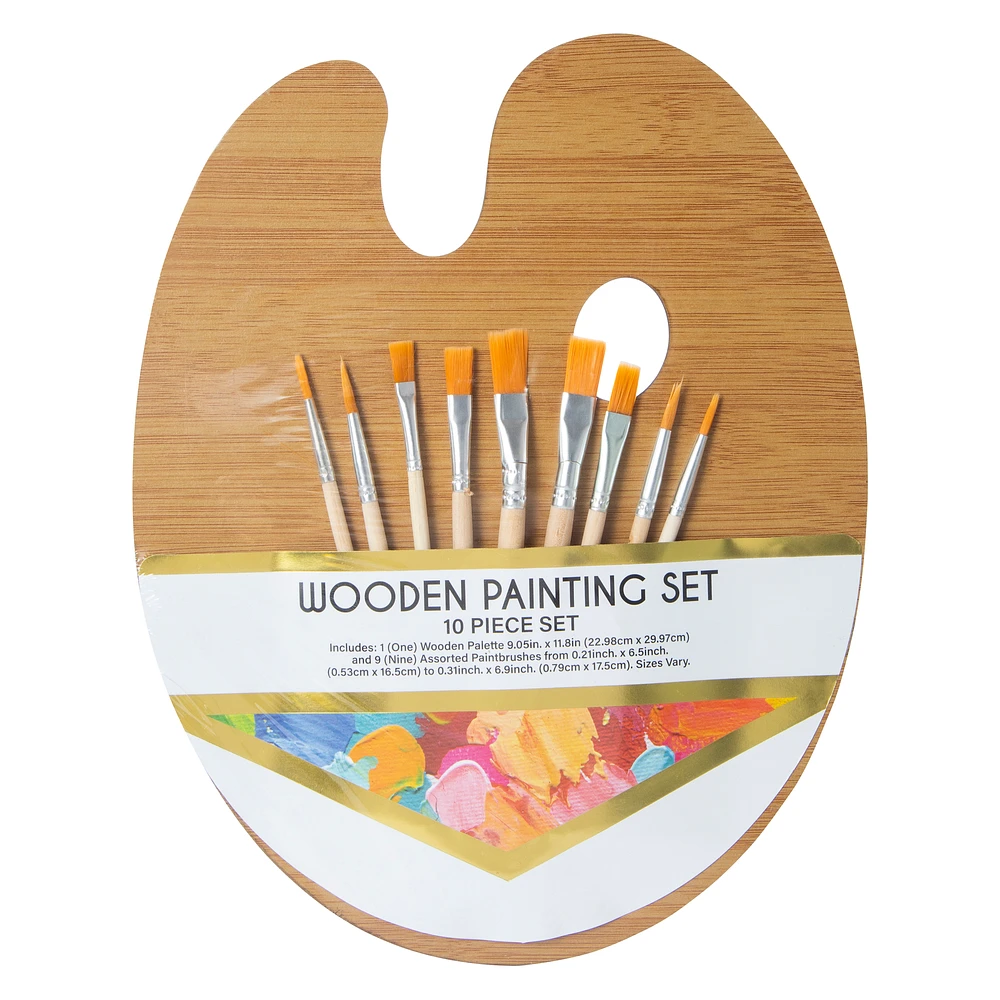 wooden painting palette & brushes set 10-piece