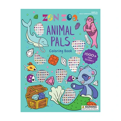 zen zoo animal pals coloring book with 1000+ gem stickers